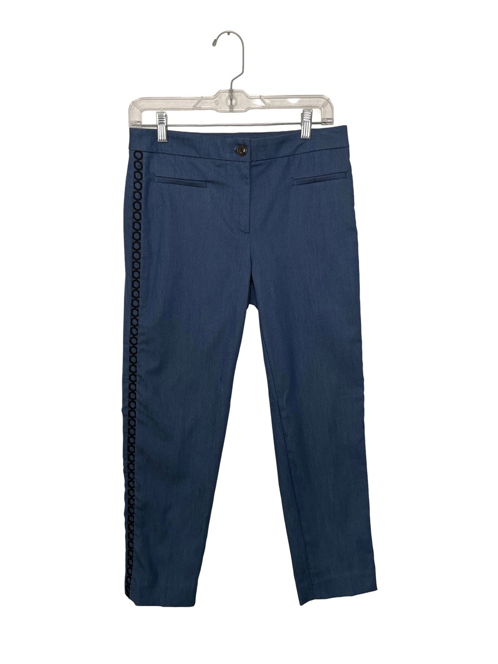 Tailored Ann Taylor Blue Cropped Pants with Black Lace Side Trim